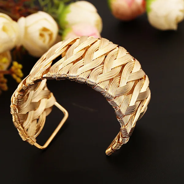 New Punk Style Cuff Bangles Gold Metal Wrap Weaving Gold Silver color Bracelet Clothes Jewelry Costume Jewellery