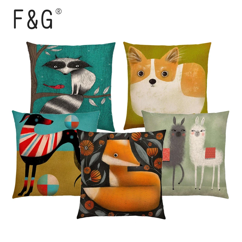 

Abstract Animal Cushion Cover Alpaca Lion Toucan Fox Cat Dog Horse Rabbit Camel Home Decoration Car Sofa Pillowcase