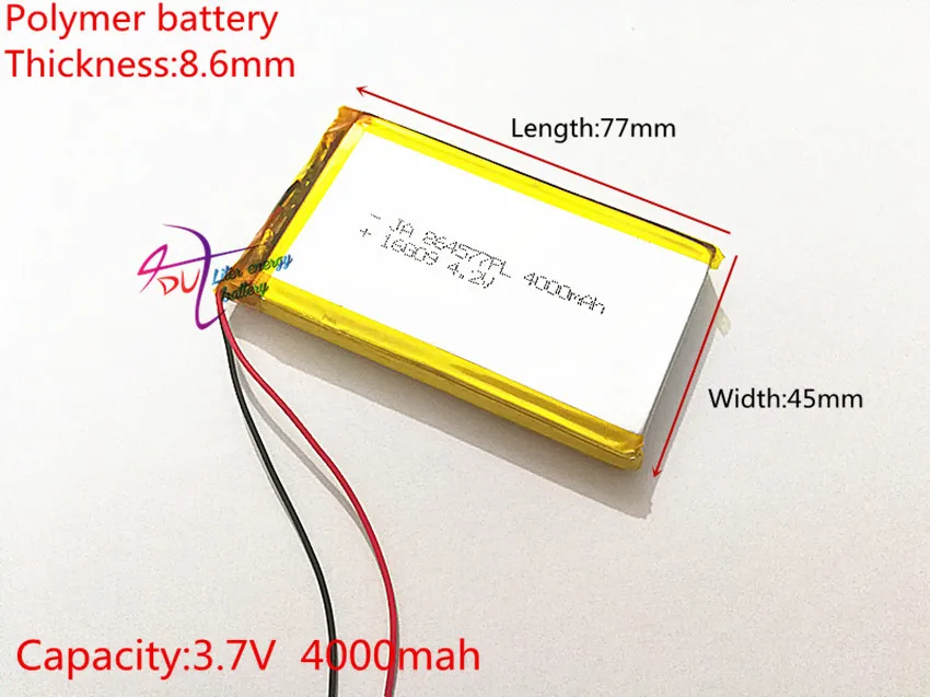 Polimerowa bateria 4000 mah 3.7V 864577 smart home MP3 głośniki akumulator litowo-jonowy do dvr, GPS, mp3, mp4, telefon komórkowy, głośnik