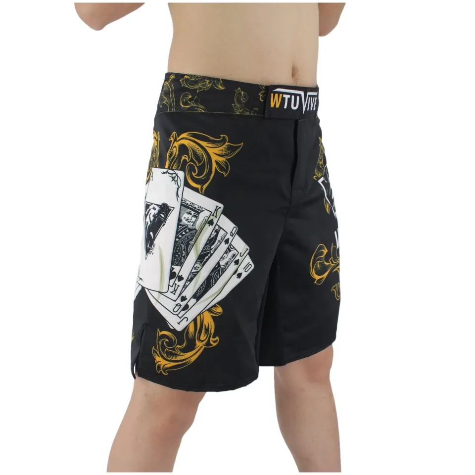 WTUVIVE Men\'s Yellow Poker Warrior Boxing Fitness Breath boxing shorts Tiger muay thai boxing shorts cheap mma shorts kickboxing