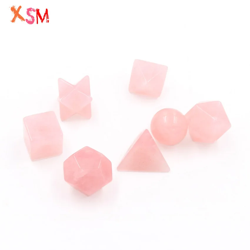 

Natural Rose Quartzs Carved 7 Platonic Solids Sacred Geometry Symbols Merkaba Star Crystal Reiki Healing Balancing Jewelry Beads