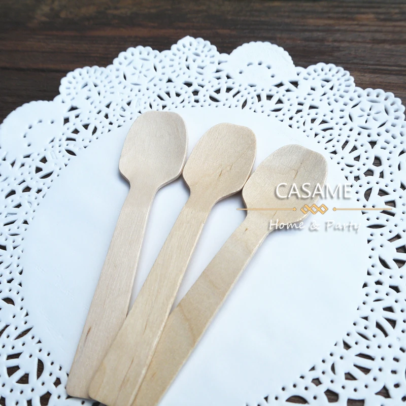 50pcs Economical Western Food Spoons Disposable Wooden Tableware Cutlery Free Shipping sets wooden ice cream round spoon