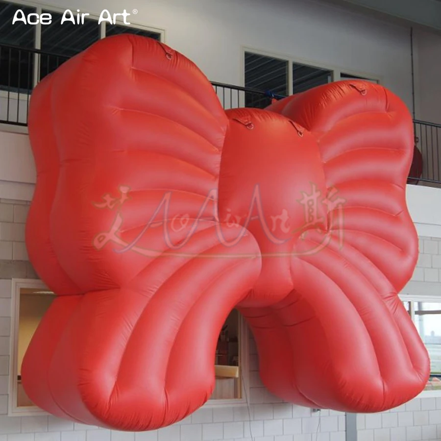 Nice oxford fabric 1.5m W inflatable red bow,hanging Happiness knot butterfly shape ballon with blower for velantine decoration