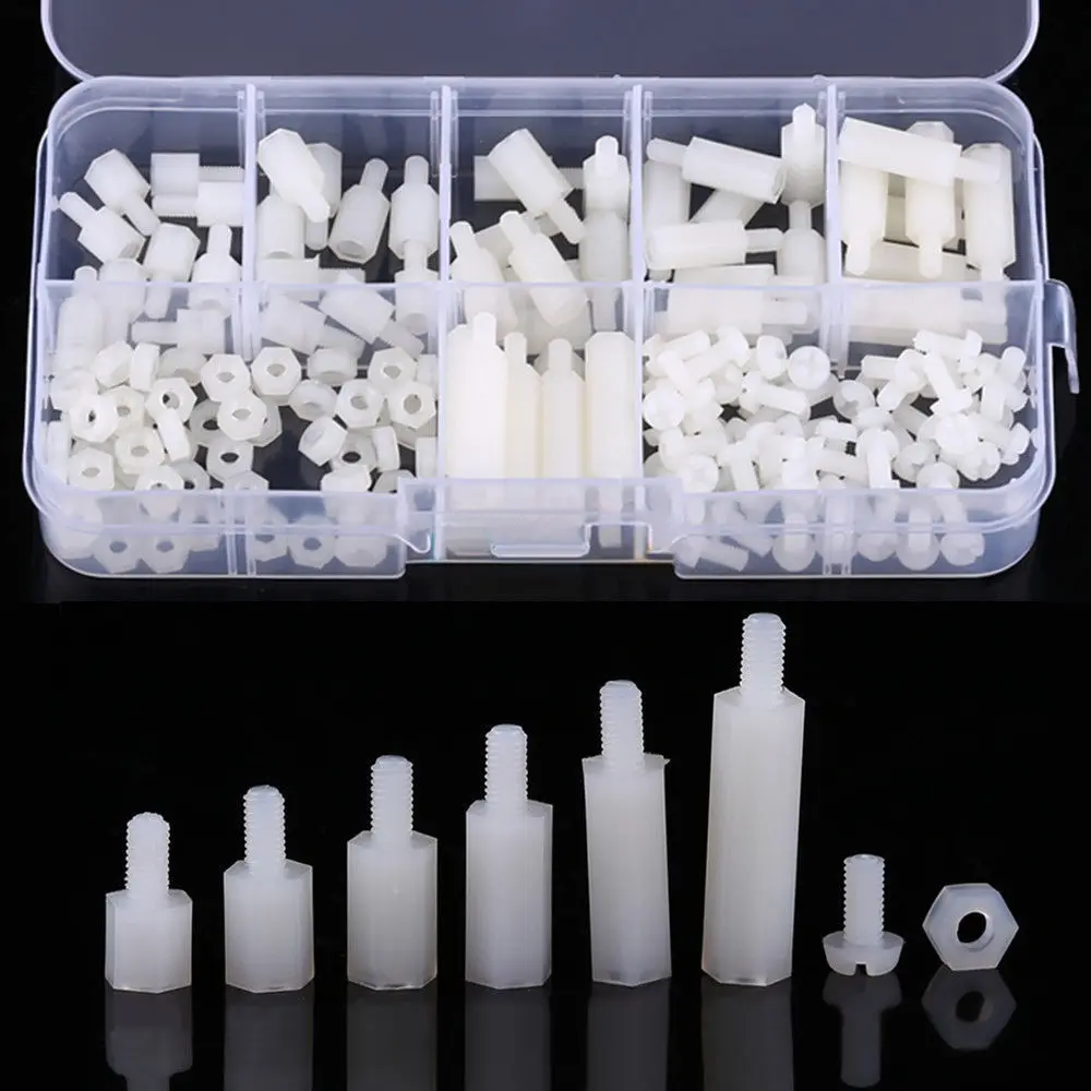 

180pcs M3 Nylon White M-F Hex Standoff Spacers Screw Nut Assortment Kit with Box