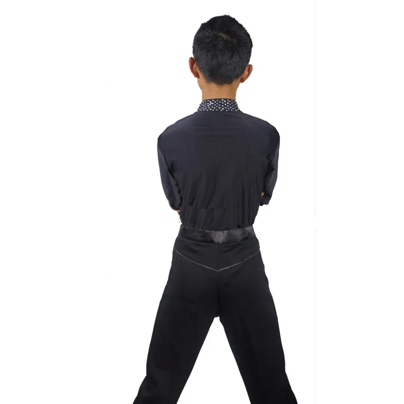 Classical Latin Dance Tops for Children Black Fabric Shirt Competitive Boy Male Ballroom Professional Stage Showing Jacket N7006