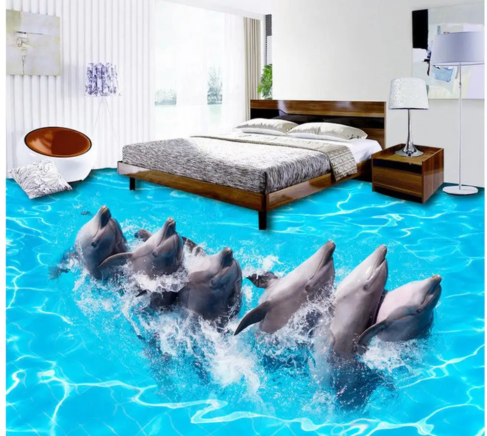 Ocean World Dolphin Dance Floor Painting 3d wallpaper waterproof pvc self-adhesive wallpaper