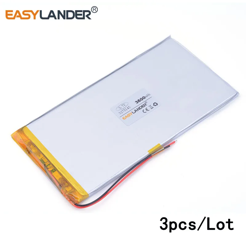 

3pcs /Lot 3275145 3600MAH lithium Li ion polymer rechargeable battery Tablet PC digital audio batteries battery Navigator