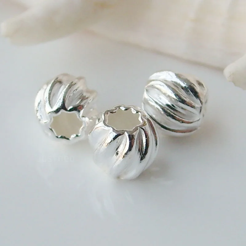 Sterling srebrne koraliki, stałe 925 sterling silver okrągły z tektury falistej koraliki modułowe na naszyjnik/bransoletka biżuteria, 1 sztuka