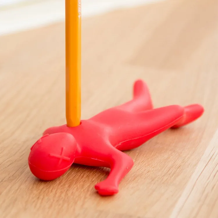 Creative Red Little Man Pen Holder Relieve Stress Funny Gift Novelty Desk Decoration Stationery