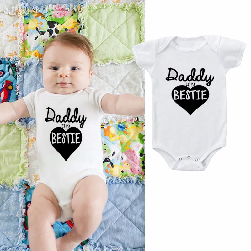 Newborn Clothes Funny Daddy is my BESTIE Print Cotton Bodysuit Baby Boy Girl Fathers Day Gift