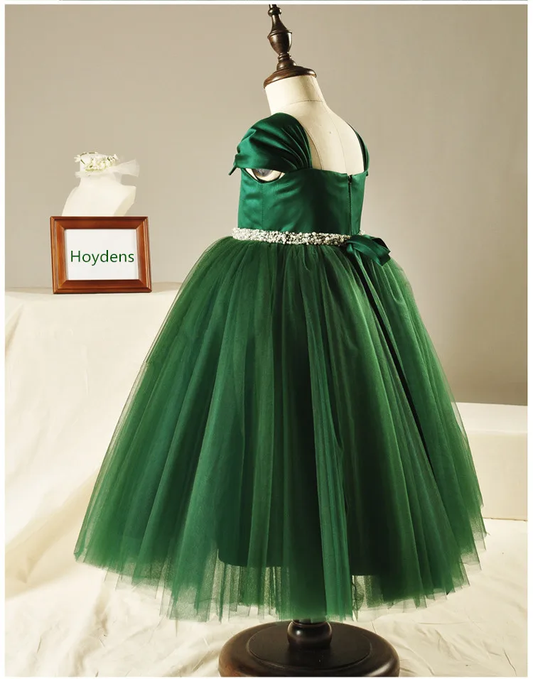 2017 Green Lace Sequin Flower Girls Dresses For Wedding Girl Formal Birthday Party Dress Princess Gown First Communion Vestido