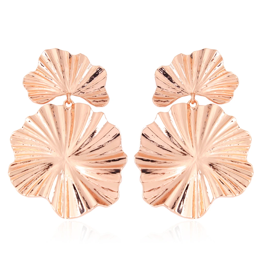 Banny Pink Big Metal Leaf Statement Studs Earrings For Women Hyperbolic Alloy Geometric Pendant Post Earrings Drop Shipping