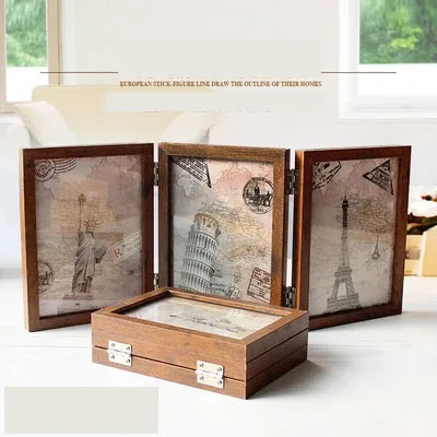 

Tri-fold creative combination photo frame 6 inch 7 inch folding conjoined retro double-sided photo frame photo studio glass fram