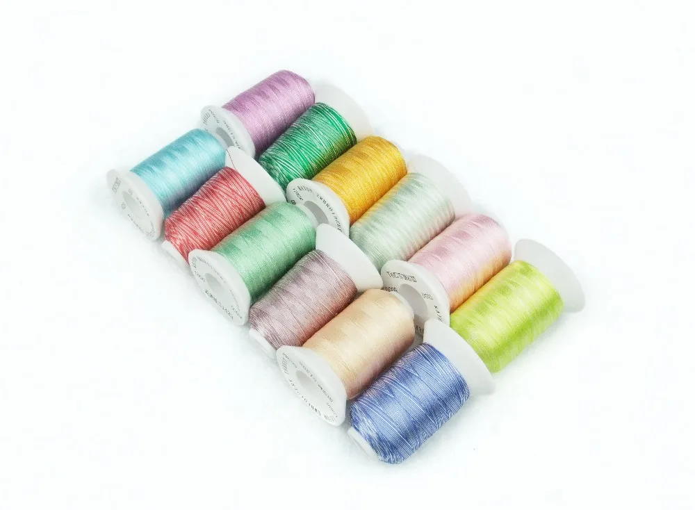 12 Spool Variegated Colors Rayon Viscose Machine Embroidery Thread Filament 500m each