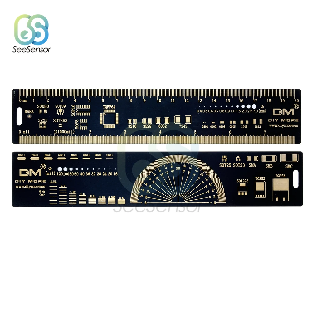 Wielofunkcyjna linijka PCB narzędzie pomiarowe rezystor układ kondensatora IC SMD dioda tranzystor narzędzia elektroniczne 4cm 15cm 20cm 25cm