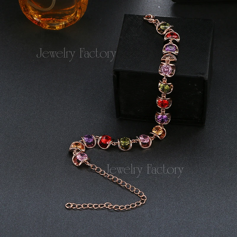 Emmaya Luxury   Rose Gold Color Chain Bracelets for Women Ladies Shining Colorful AAA Cubic Zircon Crystal Jewelry