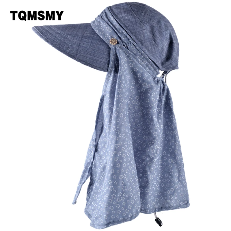 TQMSMY Summer Sun Hats for Women anti UV with foldabe scarf hat little flower design protect the neck turban bowknot caps TMP08