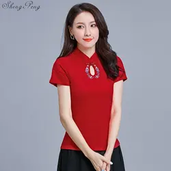 Traditional Chinese Clothing For Women Tang Chinese Style Tops Short Sleeve Summer Red Cheongsam Top Vetement 5XL 6XL Q703