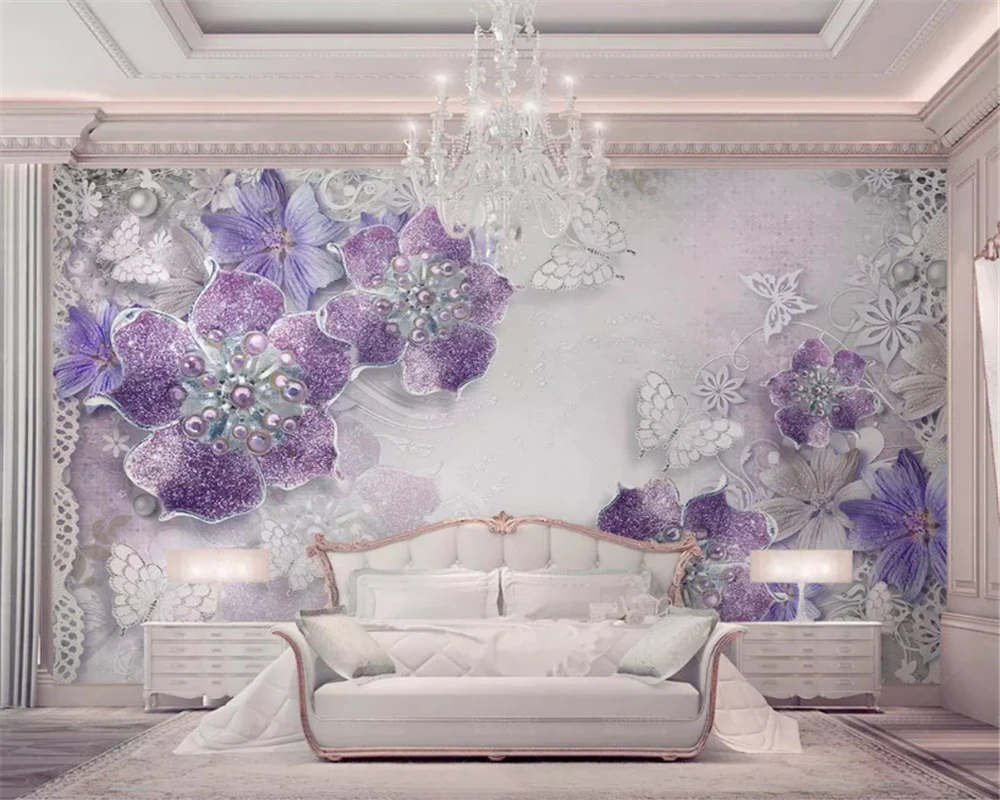 beibehang wallpaper noble gorgeous purple European flower3d TV background wall papel de parede  wallpaper for walls 3 d tapeten