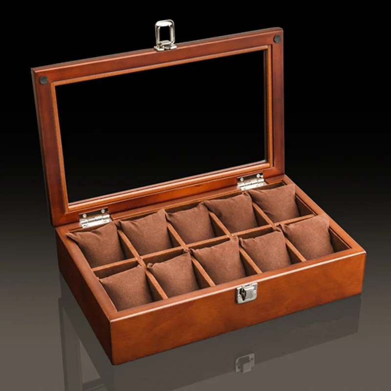 Caja organizadora de reloj de madera de lujo para hombres, soporte de exhibición de reloj, caja de regalo, 3/5/8/10/12 ranuras