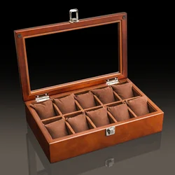 Caja organizadora de reloj de madera de lujo para hombres, soporte de exhibición de reloj, caja de regalo, 3/5/8/10/12 ranuras