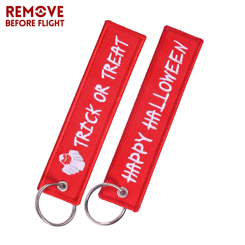 3PCS Keychain Remove Before Flight Fashion Key Ring Red Tag Trick OR TREAT Halloween Gift Tag Key Holder Motocylce Key Chains