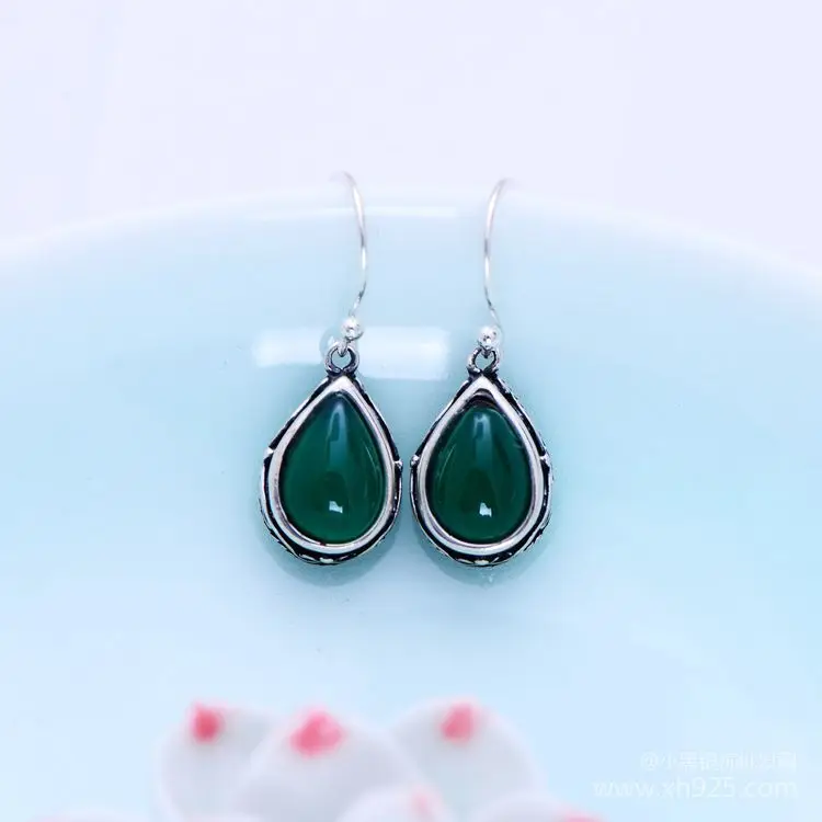 

KJJEAXCMY fine jewelry S925 Sterling silver inlaid with green agate earrings for women