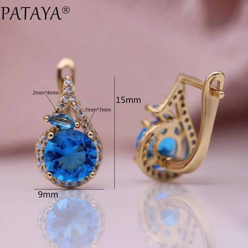 PATAYA 618 Promotion New Green Earrings 585 Rose Gold Color Round Natural Zircon Women Dangle Earrings Horse Eye Fashion Jewelry