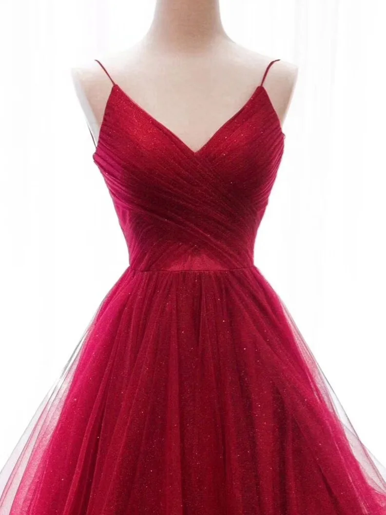 Wine Red Evening Dress Spring 2019 Sexy Backless Prom Dress Spaghetti Strap V-neck a Line Evening Gowns Haute Couture