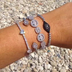 Hot Brand Woman 2017 new Sparking micro pave clear zirconia Happy face happy link chain unique stylish bracelet