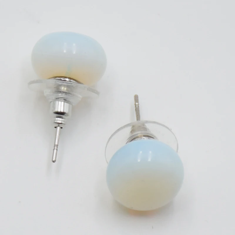 Silver Color Real Stone Healing Crystal Pink Crystal Women Earrings Bread Shape Natural Lapis Tiger Eye Stone Bead Stud Earrings