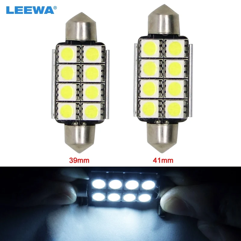 LEEWA 1pc White 39mm 41mm 1.5W 6000K 120-Lumen 5050 8LED Car Festoon Dome Reading LED light #CA2627