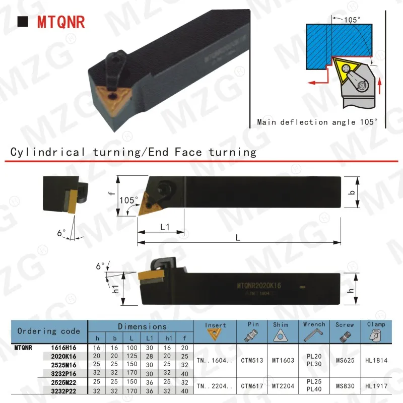 MZG MTQNR 20mm 25mm Boring Machining Cutter Metal Cutting TNMG Carbide Toolholder External Turning Tool Holder CNC Lathe Arbor