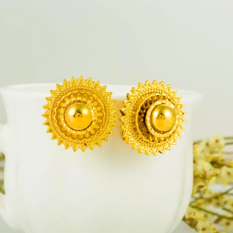 2.2CM Ethiopian Earring Stud Gold Color Earrings for Women African Jewelry Habesha Middle East Girl Wedding Gift