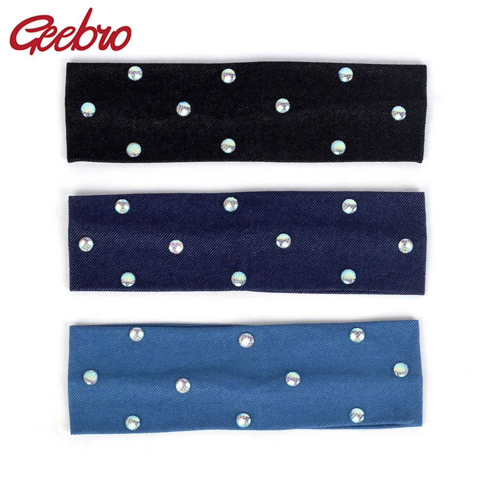 

Geebro 7cm 9cm Women Casual Stretchy Denim Headband Colorful Fish Scale Beads Hairband Female Accessories For Girls Ladies Gifts