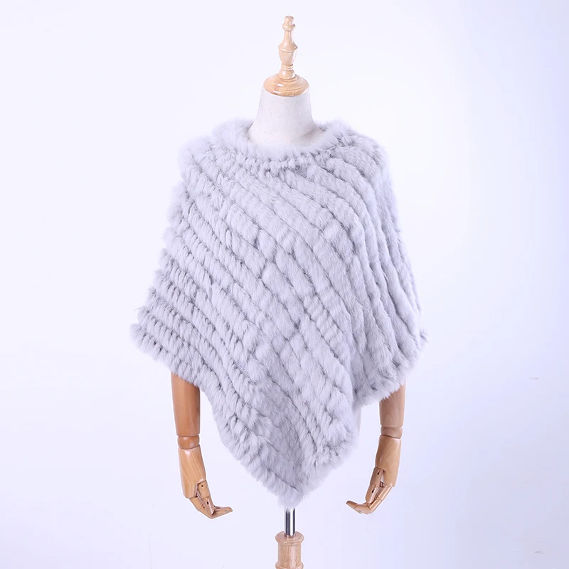 Women's Luxury Spring Autumn Genuine Real Knitted Rabbit Fur Pullover Poncho Wrap scarves natural rabbit fur Shawl triangle Cape