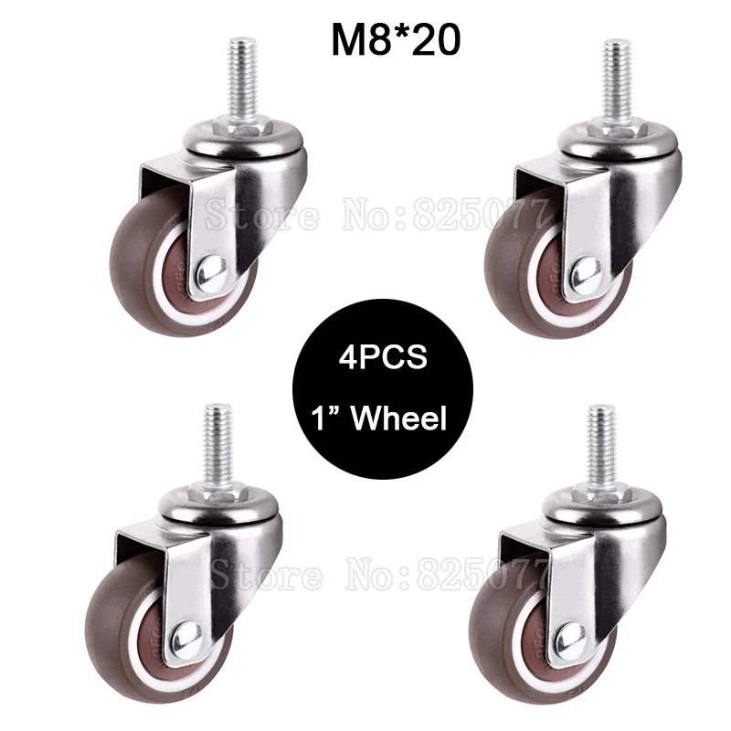 

4PCS Mini 1" Mute Wheel Loading 20kg Replacement Swivel Casters Rollers Wheels With M8*20 Screw Rod Furniture Hardware JF1447