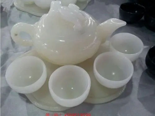 

Exquisite Chinese Natural Afghanistan white jade teapot and small cups