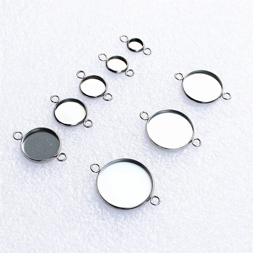 Fit 6mm 8mm 10mm 12mm 14mm 16mm 18mm 20mm Round Cabochons Stainless Steel Double Rings Blank Setting Bezel Base Tray 20pcs