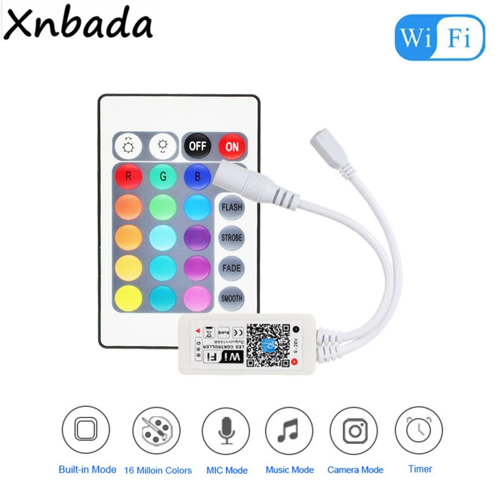 WIFI RGB/RGBW Led Strip Controller Mini Wifi+RF 24Keys Remote Controller With 16Million Colors For RGB/RGBW Led Light DC5-28V