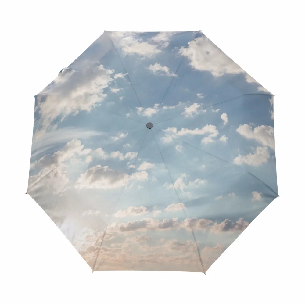 Creative Sky Luxury Fashion Three Folding Automatic Umbrella Rain Women Windproof Sun Protection Durable Umbrella Parapluie