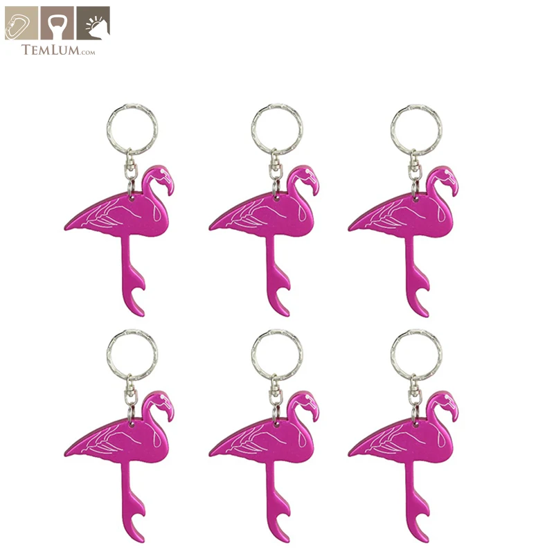 

TEMLUM 6 Pcs Flamingo Beer Opener Keychains Aluminum Opener key Chains Wedding Favor can Custom Bottle Opener