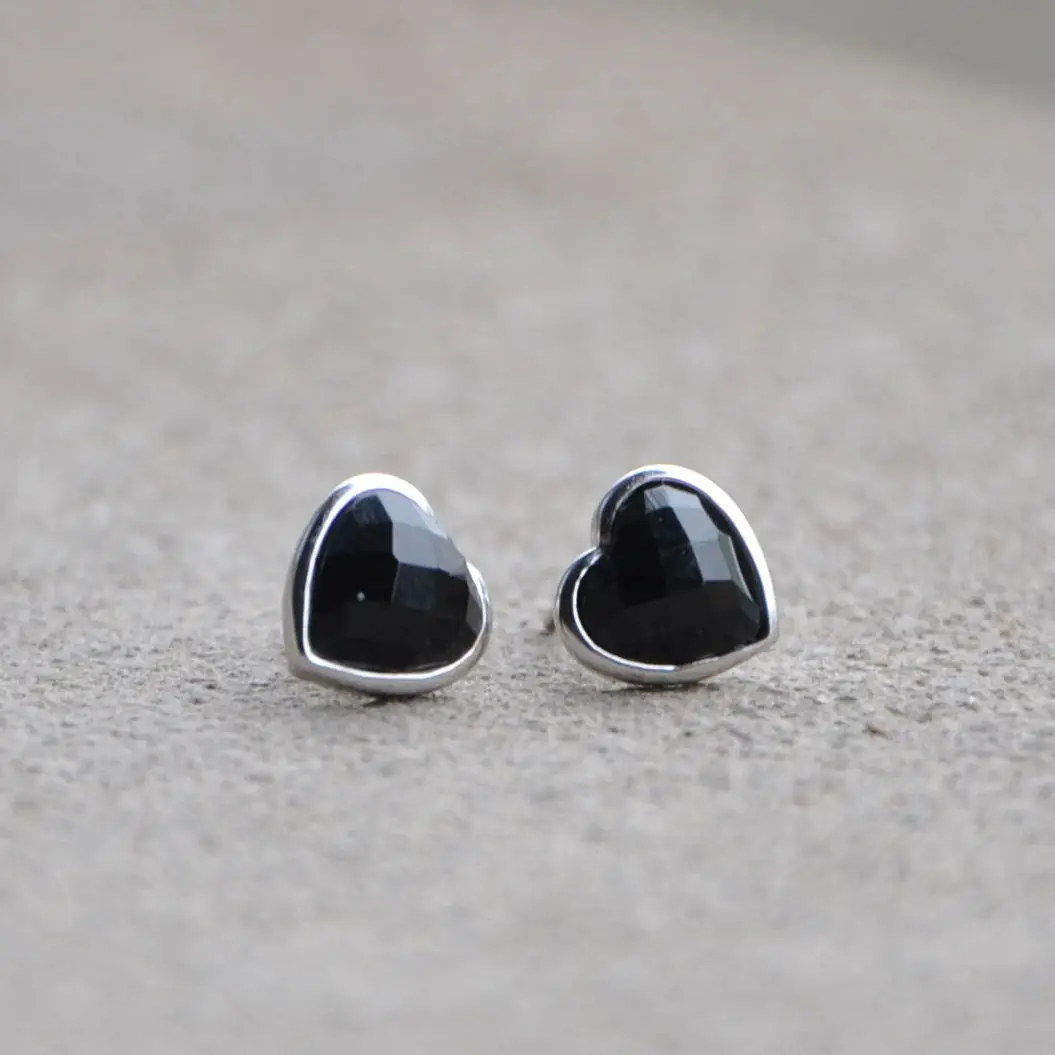 

925 sterling silver jewelry silver silver Bangkok love Black Onyx small earrings