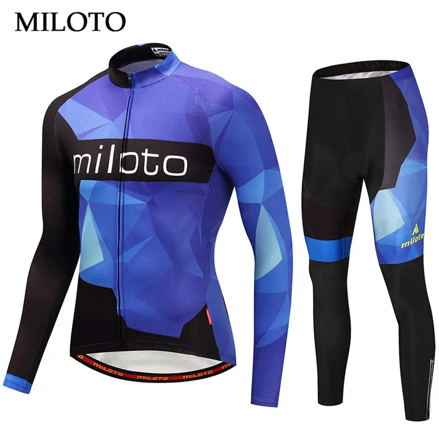 Miloto Blue T-Shirt Long Sleeve Cycling Jersey Men cycling clothing maillot ciclismo roupa ciclismo Pad Bib Pants Cycling set