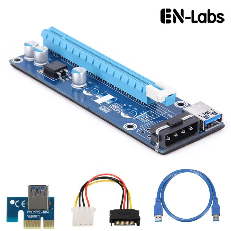 En-Labs PCIe 1x to 16x PCI Express Extender Rise Card,USB 3.0 PCI-e Extension Adapter w/ SATA to Molex Cable for Mining Machine