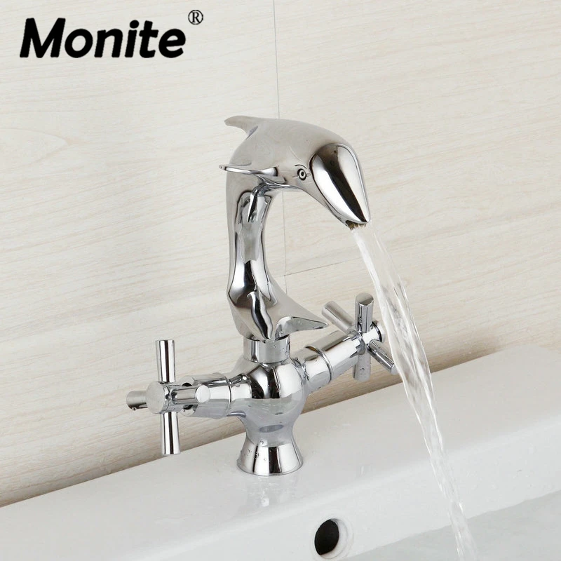 

Monite Polished Chrome 2 Handles Deck Mounted Delfin Bathroom Widespread Faucet Solid Brass Bathroom Basin Sink Mixer Taps