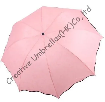 Water flower printed,90T pongee,100%sunshade, colour changing,arched shape manual umbrellas,three fold,princess parasols