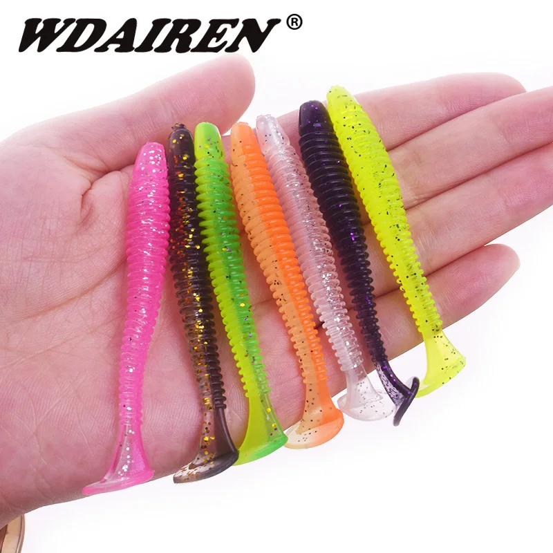 

10pcs/Lot Jig Wobblers Lures Silicone Worm Soft Bait 5cm 7cm Isca Artificial Rubber Baits Pesca Bass Pike Fishing Tackle