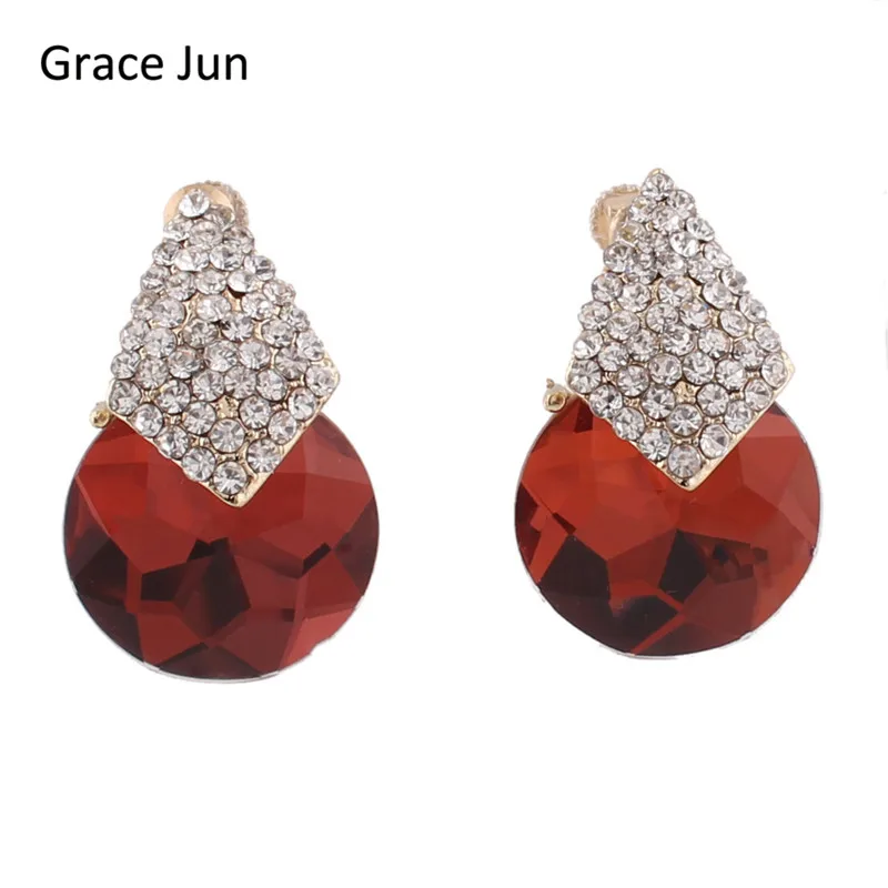 Grace Jun Korea Style Full Rhinestone Crystal Spiral Clip on Earrings Without Piercing for Women Luxury Jewelry Needn\'t Ear Hole