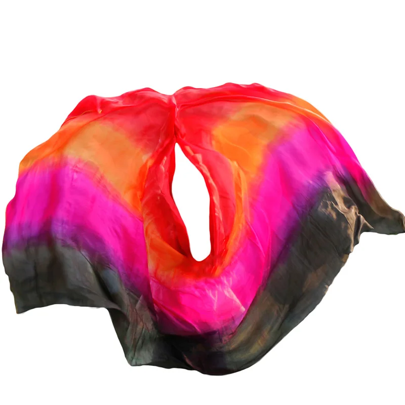 100% echte Seide Schleier Angepasst Handmade Gefärbt Schal Schal 100% Silk Leistung Prop Zubehör Bauchtanz Regenbogen Farbe Schleier